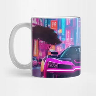 Dark Neon Sports Car in Asian Neon City Mug